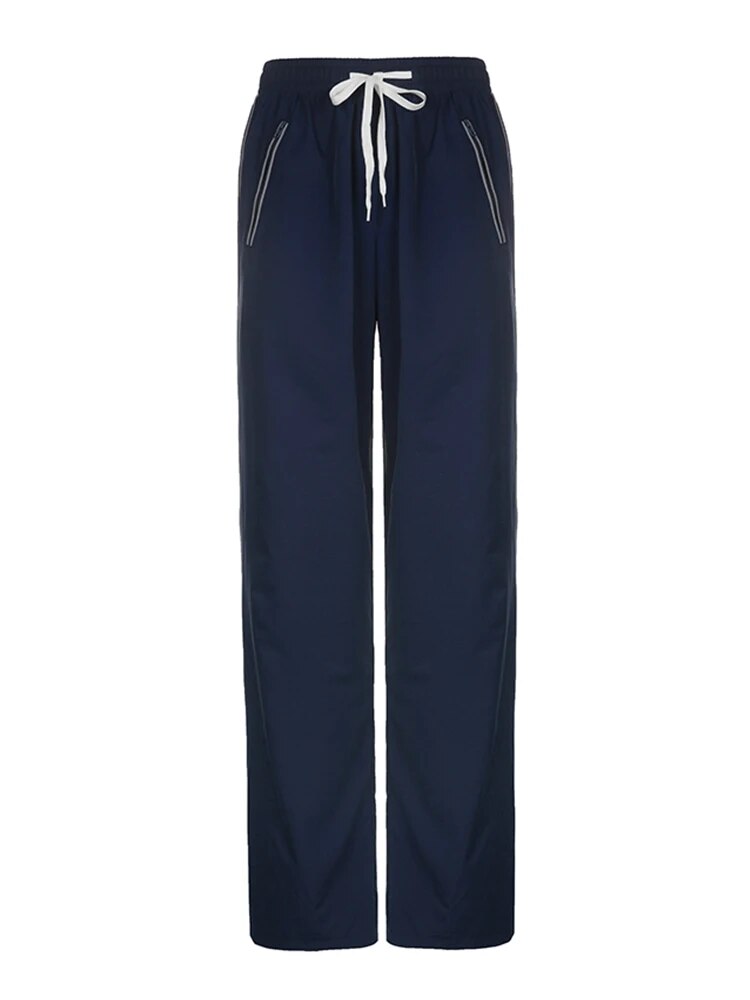 Weekeep Streetwear Casual Sweatpants Side Stripe Elastic Low Rise Straight Cargo Pants y2k Aesthetic Jogger Trousers Women Basic